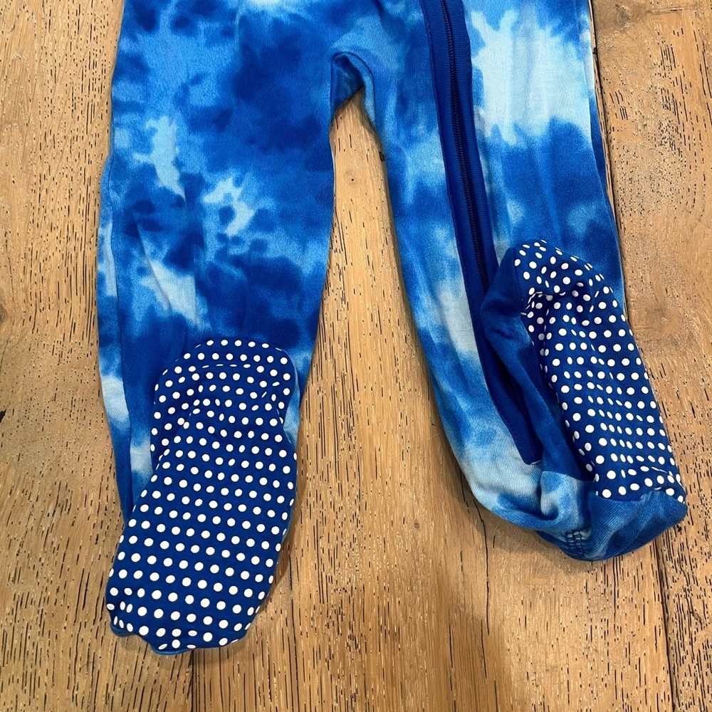 Ruggedbutts Toddler Bamboo Blue Tie Dye Romper Footie Pajamas - 18M - Picture 2 of 6